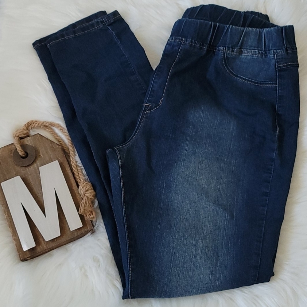 Cato dark wash factory distressed jeggings